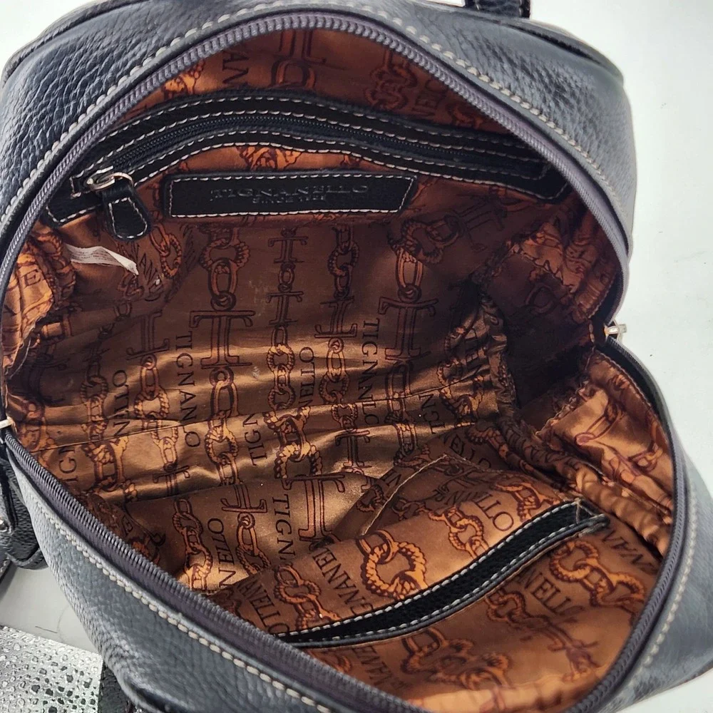 Tignanello Backpack Purse Black Genuine‎ Leather Mini Shoulder Bag Women